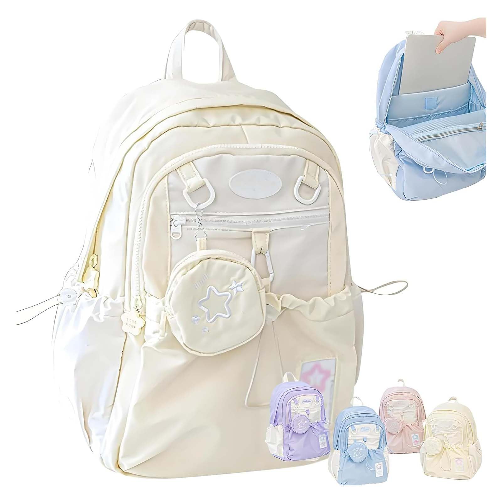 Hliloy Rosy Posy Backpack, Rosyposy Backpack, Cream Star Drawstring Chicchoi Double Shoulder Bag With Cute Star Removable Pouch,Comfortable, Large Capacity, Durable Waterproof (Yellow)