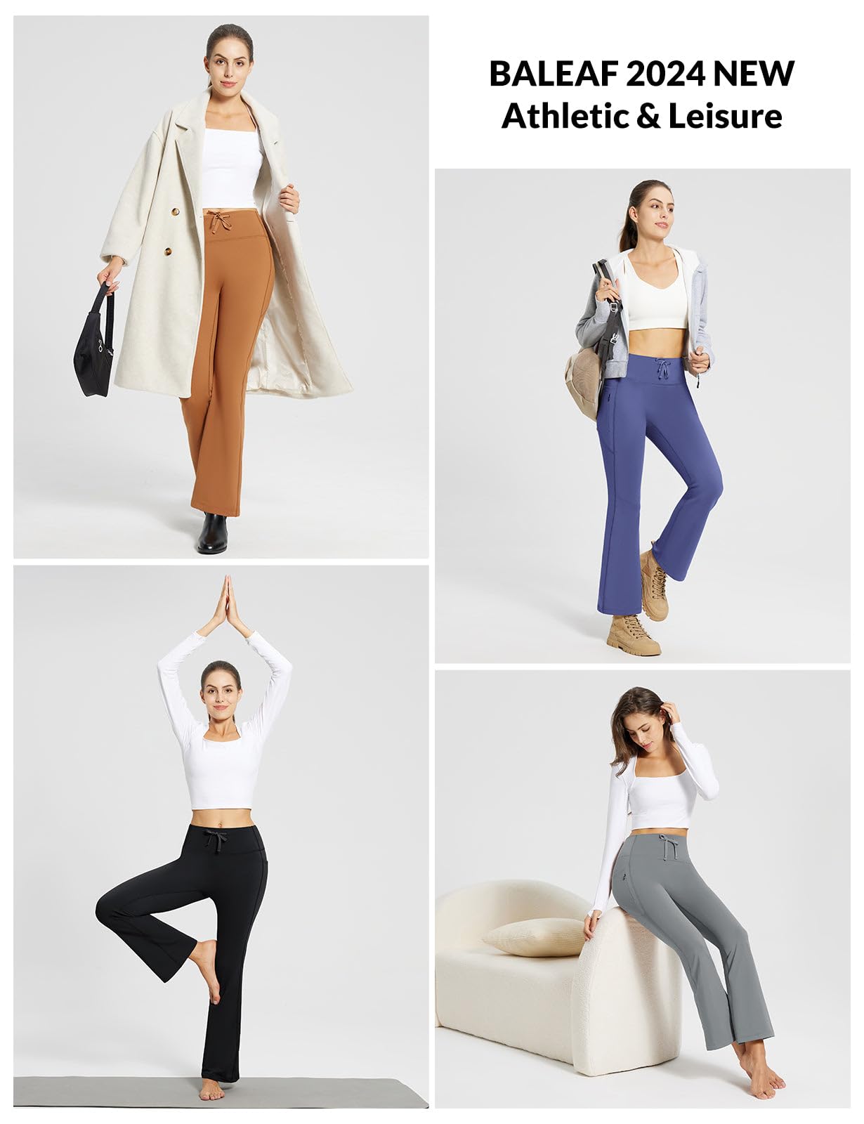baleaf Pantaloni Termici Donna Yoga Bootcut Leggings A Vita Alta con Tasche Foderati in Pile Pantaloni Termici Invernali Leggings Sportivi Fitness Casual Allenamento Jeggings