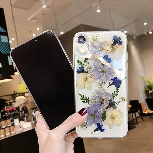 Miniatura 9 de Abbery Funda diseñada para iPhone XR, transparente y con diseño bonito de poliuretano termoplástico suave y flexible de goma prensada, flores reales