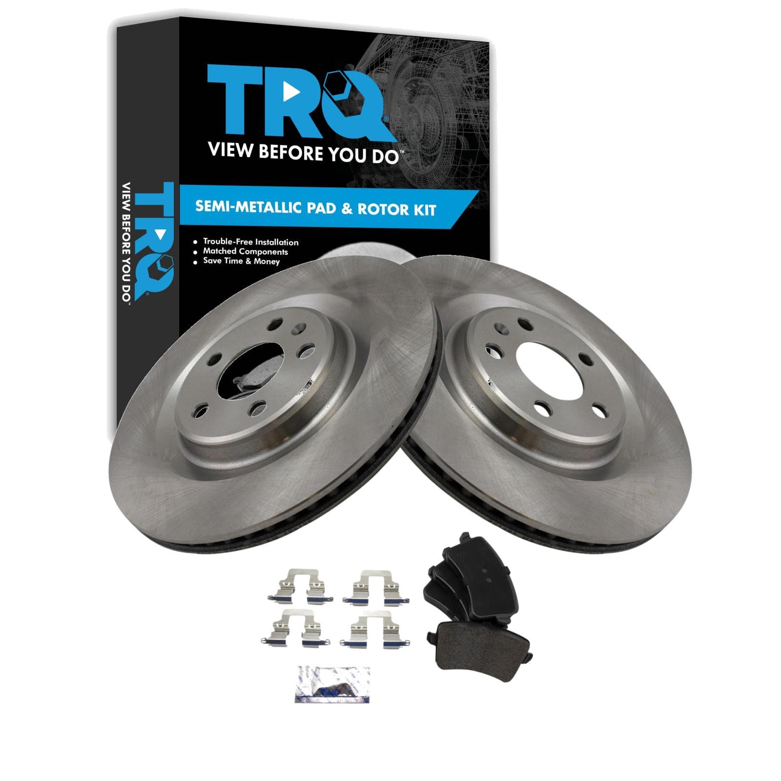 TRQ Rear Brake Pad and Rotor Set Semi Metallic Compatible with 2013-2016 Audi Q5 2010-2016 S4 2010-2017 S5 2014-2017 SQ5