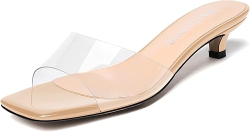 WAYDERNS Sandalias de tacón bajo de PVC transparente para mujer, puntera cuadrada, patente sólida, de tacón bajo, de 1.5 pulgadas