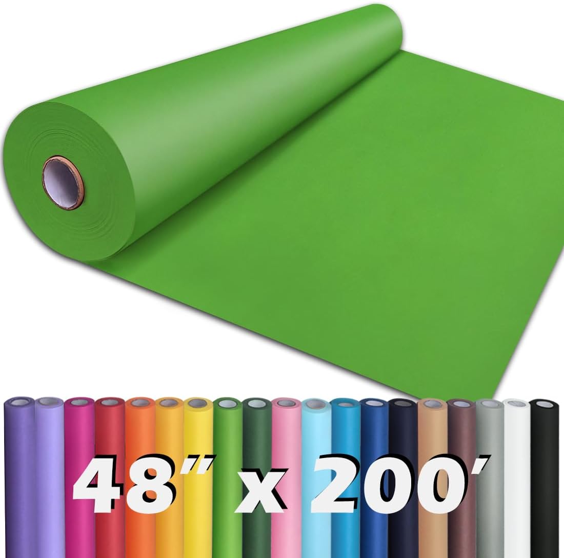 PerkHomy 48" x 2,400" (200') Medium Green Kraft Paper Roll for Craft Bulletin Board Paper Art Table Covering Crafting Gift Wrapping Bouquet Packing Parcel 80GSM 55LB (Medium Green, 48" x 200') Medium Green 48" Width x 200' Length