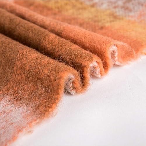 Miniatura 4 de Cobija a cuadros naranjas, acrílica, suave, reversible, teñida, con flecos, para decoración de Navidad, 50 pulgadas de ancho x 67 pulgadas de largo