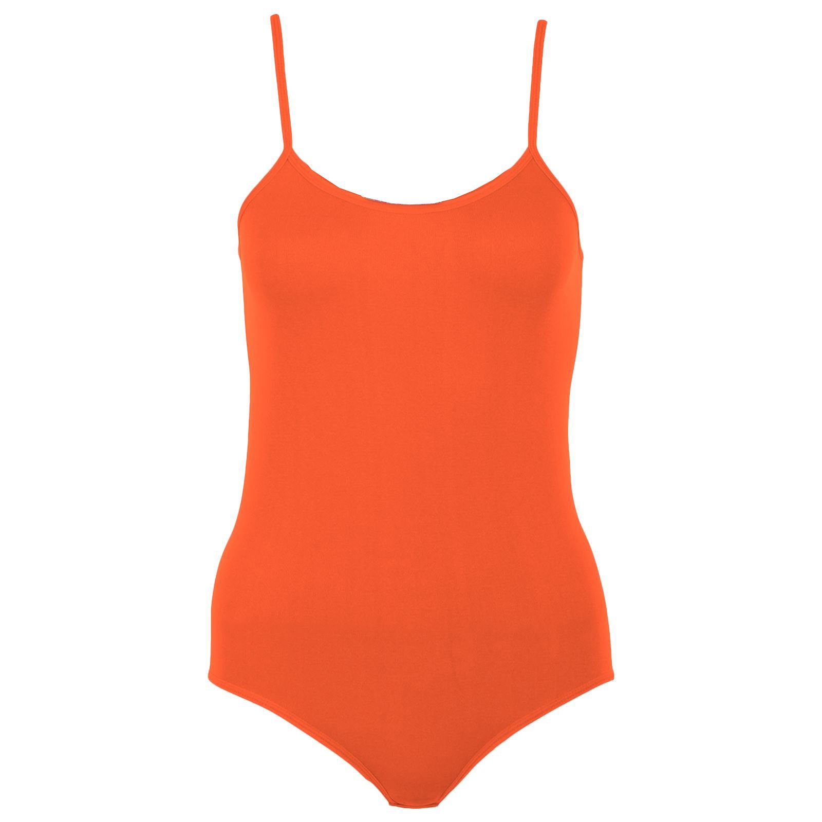 Elegance1234 Women's Orange Cotton Thin Strap Camisole Leotards/Bodysuits Stretchy Dance/Gym/Ballet Sports (Medium (Uk 12), )