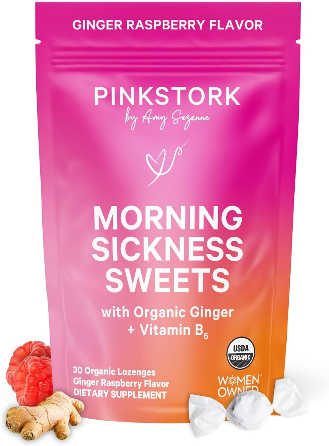 Pink Stork Morning Sickness Sweets Ginger Raspberry - 30ct