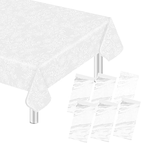 HEIPINIUYE Paquete de 6 manteles de encaje de plástico de 54 x 108 pulgadas, manteles de encaje desechables para bodas, despedidas de soltera, baby