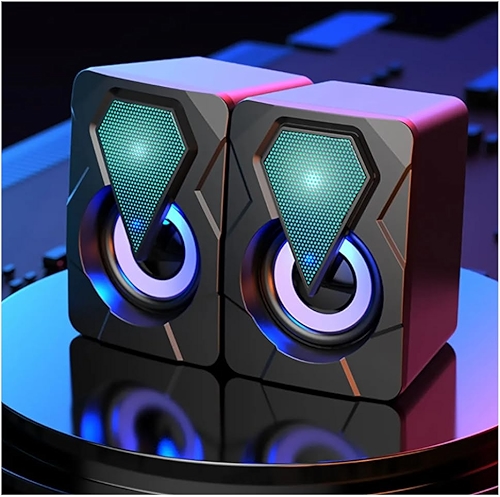 Caixinha de Som PC, Alto Falante Gamer Para Computador, Luzes RGB, Entrada P2 e USB, Ideal Para Setup Gamer, Cabo com Controle de Volume, Conecta com Pc, Notebook, Console, Video Game - Premium