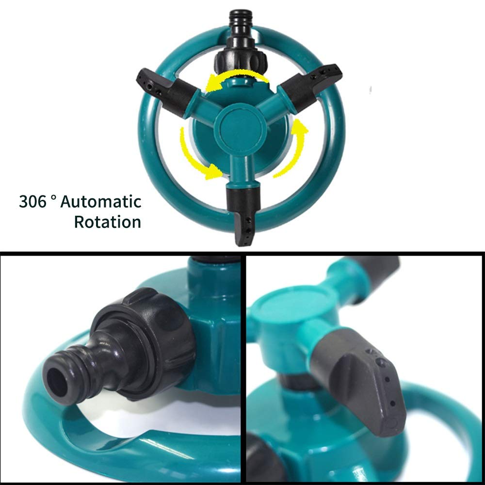 Gartensprinkler mit 3-Arm-Düsen Automatisch um 360 Grad drehbarer Rasensprenger Gartenbewässerungswerkzeuge Große Flächenabdeckung Wassersprinkler (Color : Green)