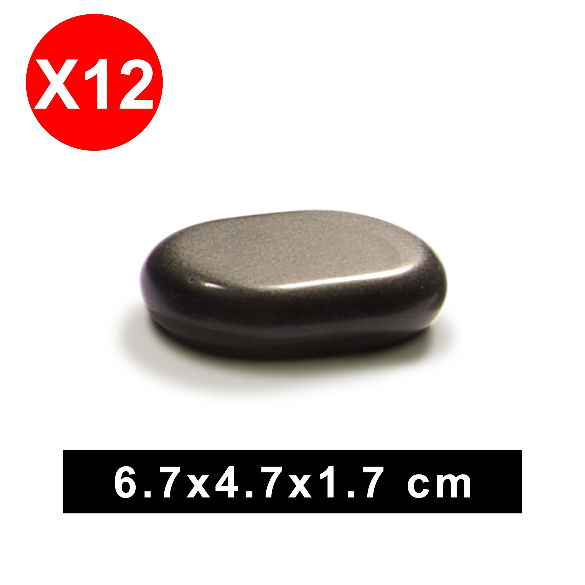 Master Massage Juego de piedras de basalto ovular medianas (6,4 x 4,6 x 1,8 cm, 12 unidades, 100% piedra natural)