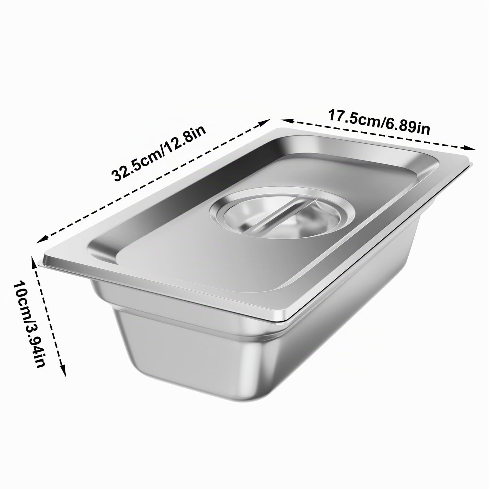 TAIMIKO GN Gastronorm, contenitore in acciaio inox, 100 mm, in acciaio inox, contenitore per alimenti, Bain Marie, Catering, padelle per alimenti, spessore 1 mm (1/3, 6 pezzi, con coperchio), 6 pezzi