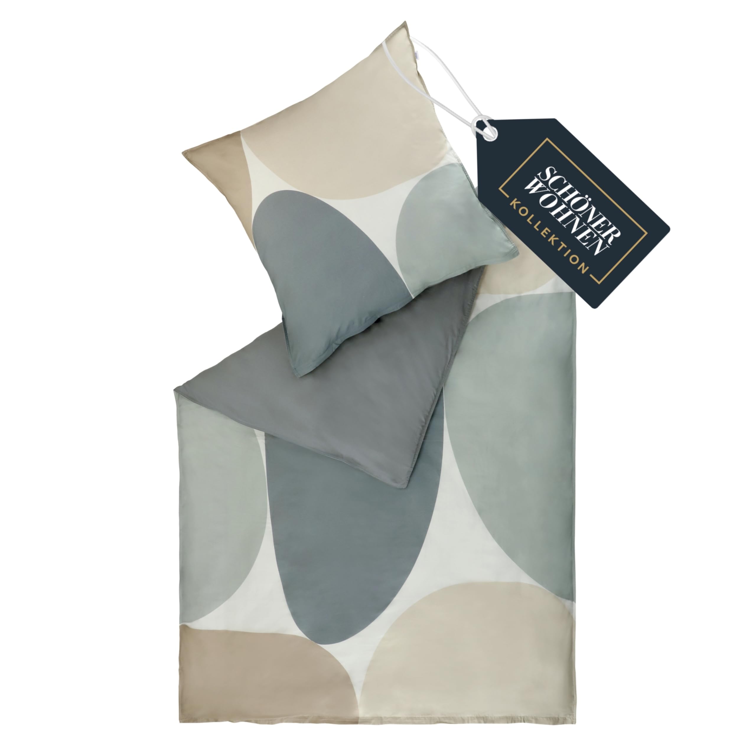 SCHÖNER WOHNEN Pebble Bettwäsche 135x200 Baumwolle Grau - Frühlingsbettwäsche Design - ÖKO-TEX Bettwäsche-Sets 2teilig aus 1x Bettwäschebezug 135x200cm & 1x Kopfkissenbezug 80x80cm