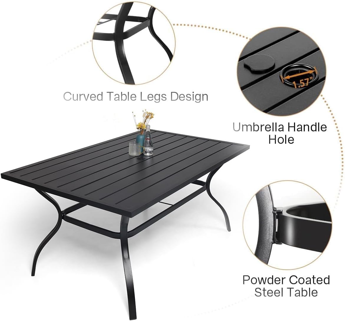 Anmutig 7-Piece Outdoor Dining Set, 6 Aluminum/Resin Chairs Chairs ＆ 60" Rectangular Dining Table with All Weather Frame Furniture Set for Outdoor Kitchen Garden, Backyard, Supports 300 LBS