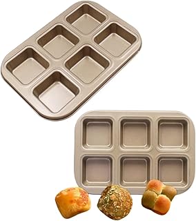 XZJMY 2 Pack Brownie Pan,Brownie Pan with Dividers,Non-stick Baking Bread Pans,6-Cavity Carbon Steel Mini Muffin Pan for Cornbread,Cupcakes,Tart,Muffin Cakes,Bread (Gold)