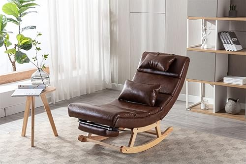 TRIPLE TREE Mecedora Accent, tumbona sin brazos, silla reclinable de interior con reposapiés ajustable y patas de madera sólida, sofá mecedora