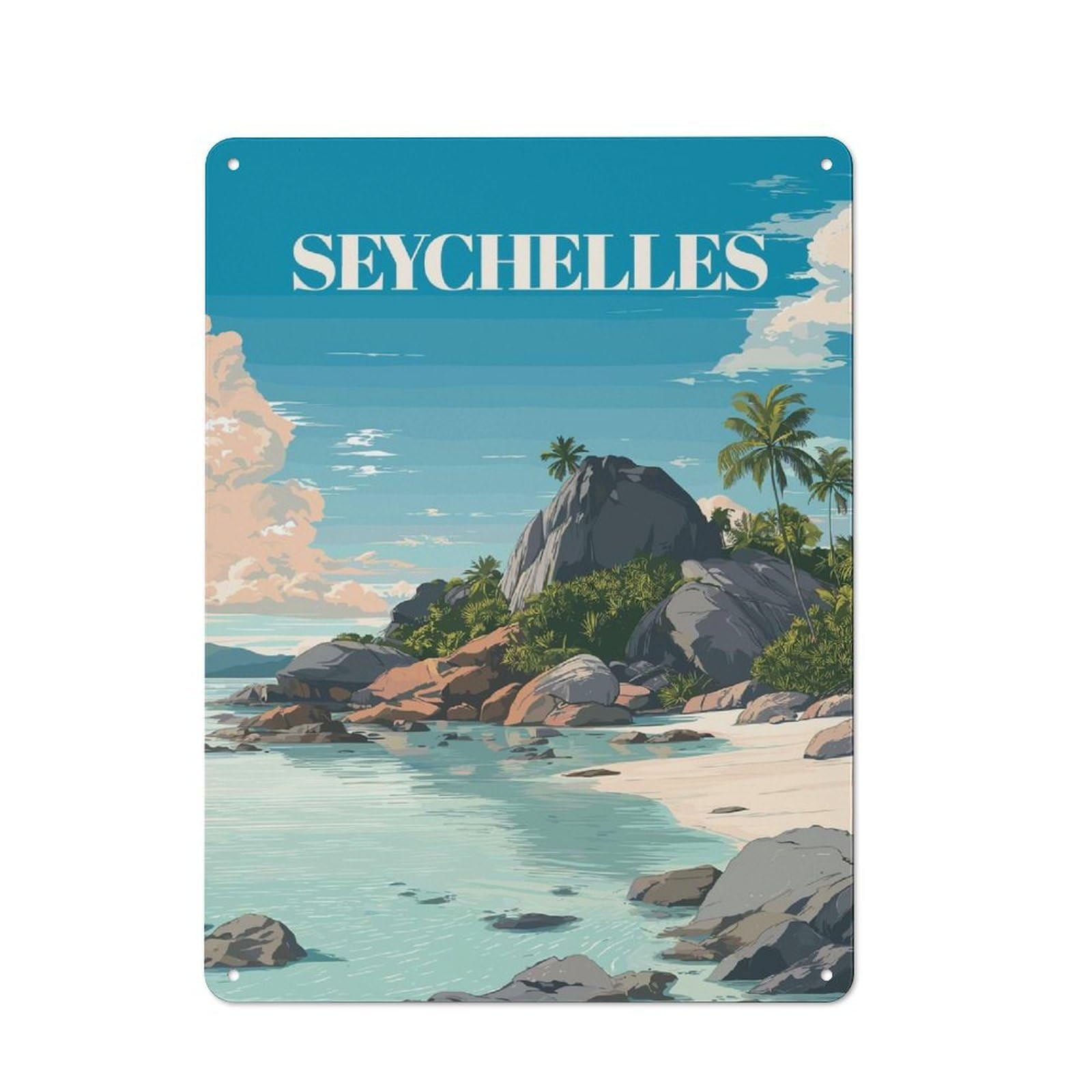 Junmoney Style-5 Retro Tin Sign 40X30cm Featuring Seychelles Beach Travel For Workshop Wall, Gift For Makers And Diy Enthusiasts During The Christmas Season