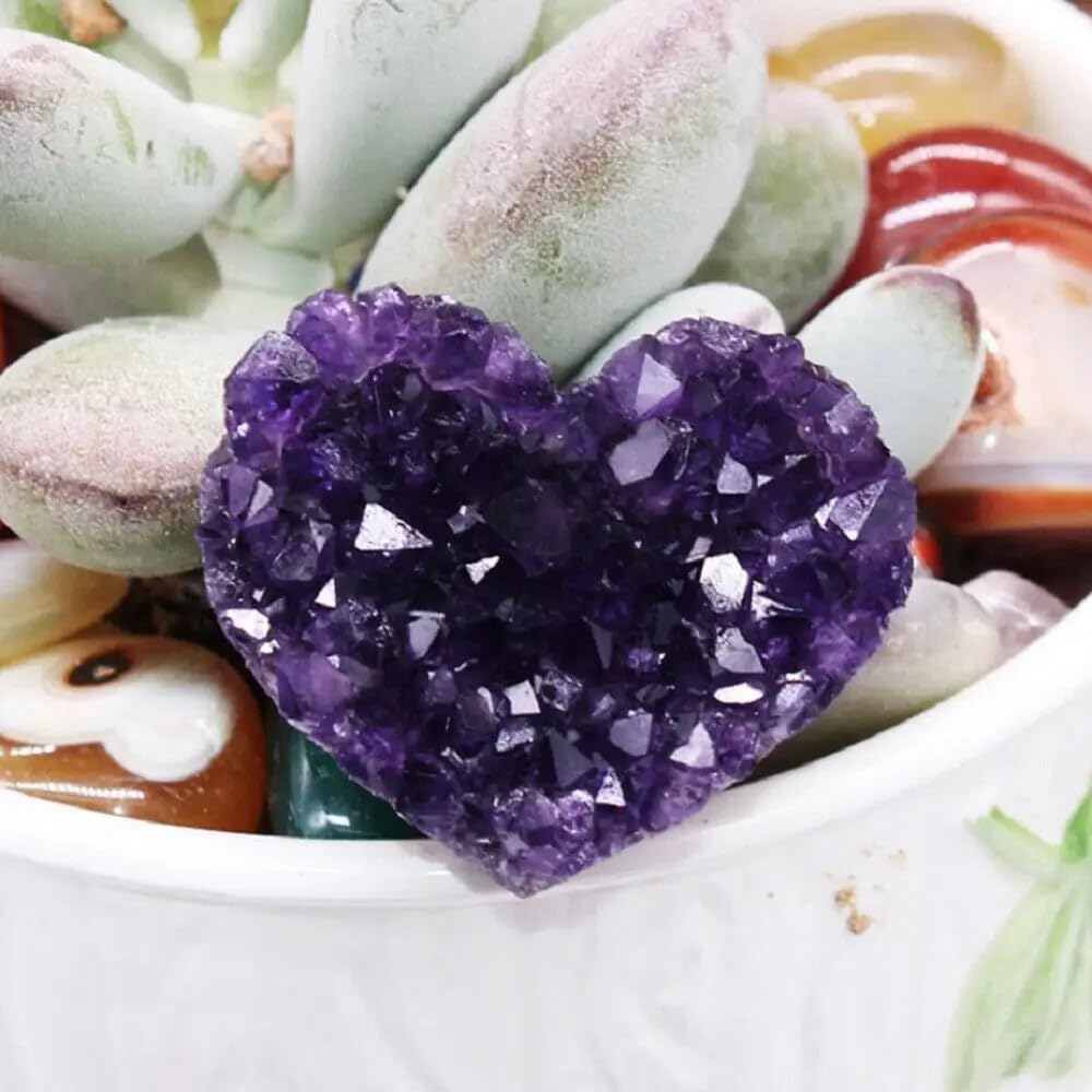 Améthyste en forme de coeur pour décoration de salon et cristal de méditation zen