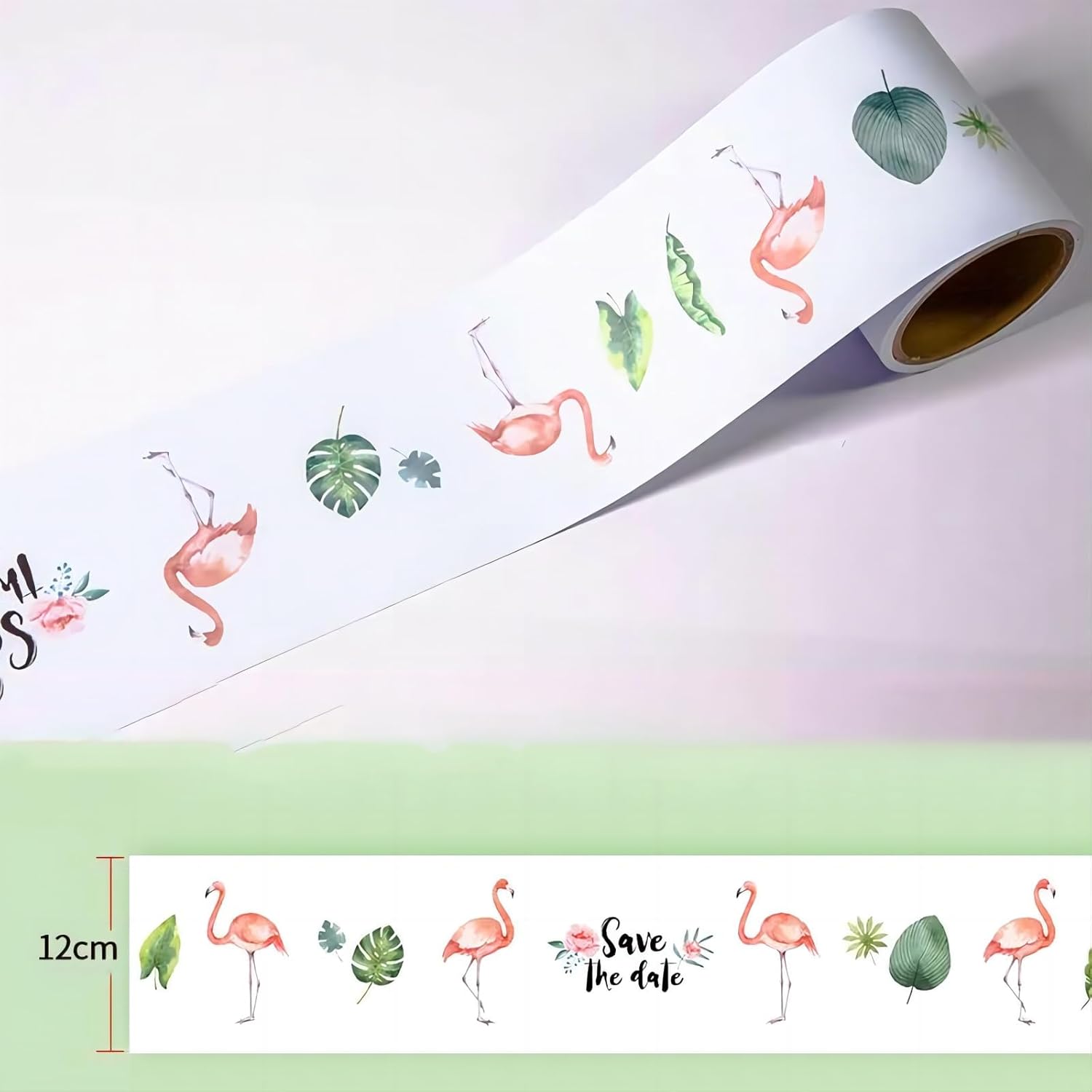 Peel and Stick Wallpaper Border Self-Adhesive Wall Border Sticker Home Ceiling Decorative Border for Bathroom Living Room Kitchen Flamingo Leaves 12×600CM
