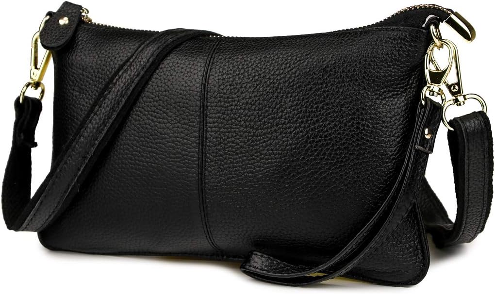 ArtwellWomen Clutch Crossbody Bag Handbag Genuine Leather Wristlet Purse Envelop Shoulder Bag with Removable Long Strap for Party Wedding Shopping (Black)