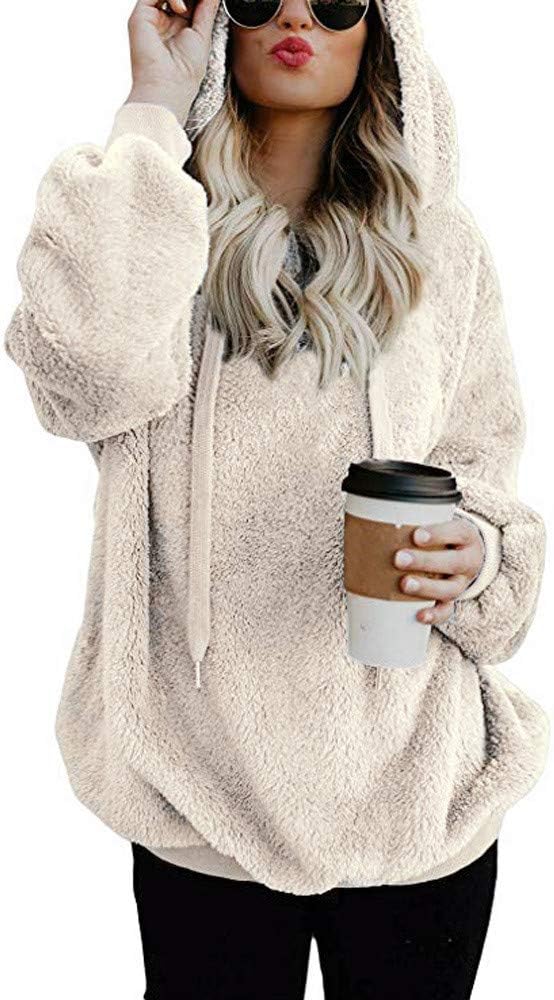 ZHMEI Women Blouse Sweatshirts Womens, New Casual Hooded Coat Winter Warm Wool Zipper Pockets Cotton Coat Oversize Outwear