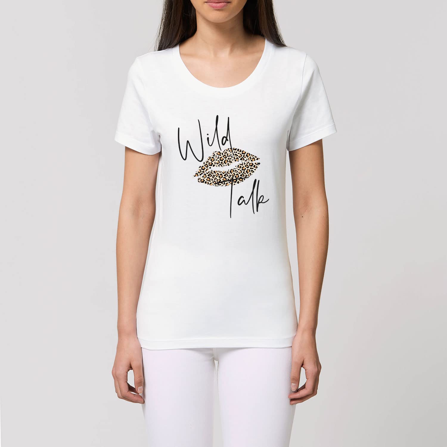 Damski T-Shirt Expresser - Wild Talk - Sportowy styl uliczny Basic T-Shirt z bawełny organicznej na wiosnę i lato, biały, XL