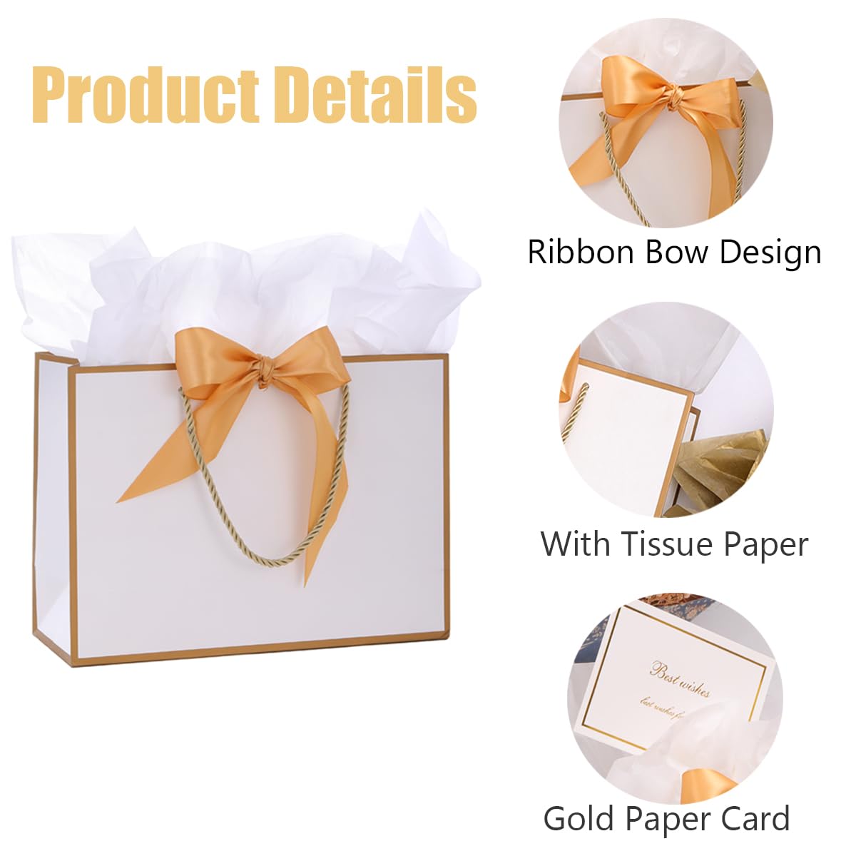 Confezione 8 Sacchetti Regalo Metallizzati Dimetey | Con Fiocco, Nastro E Carta Veline, 28x20x10 Cm, Per Matrimoni E Lauree