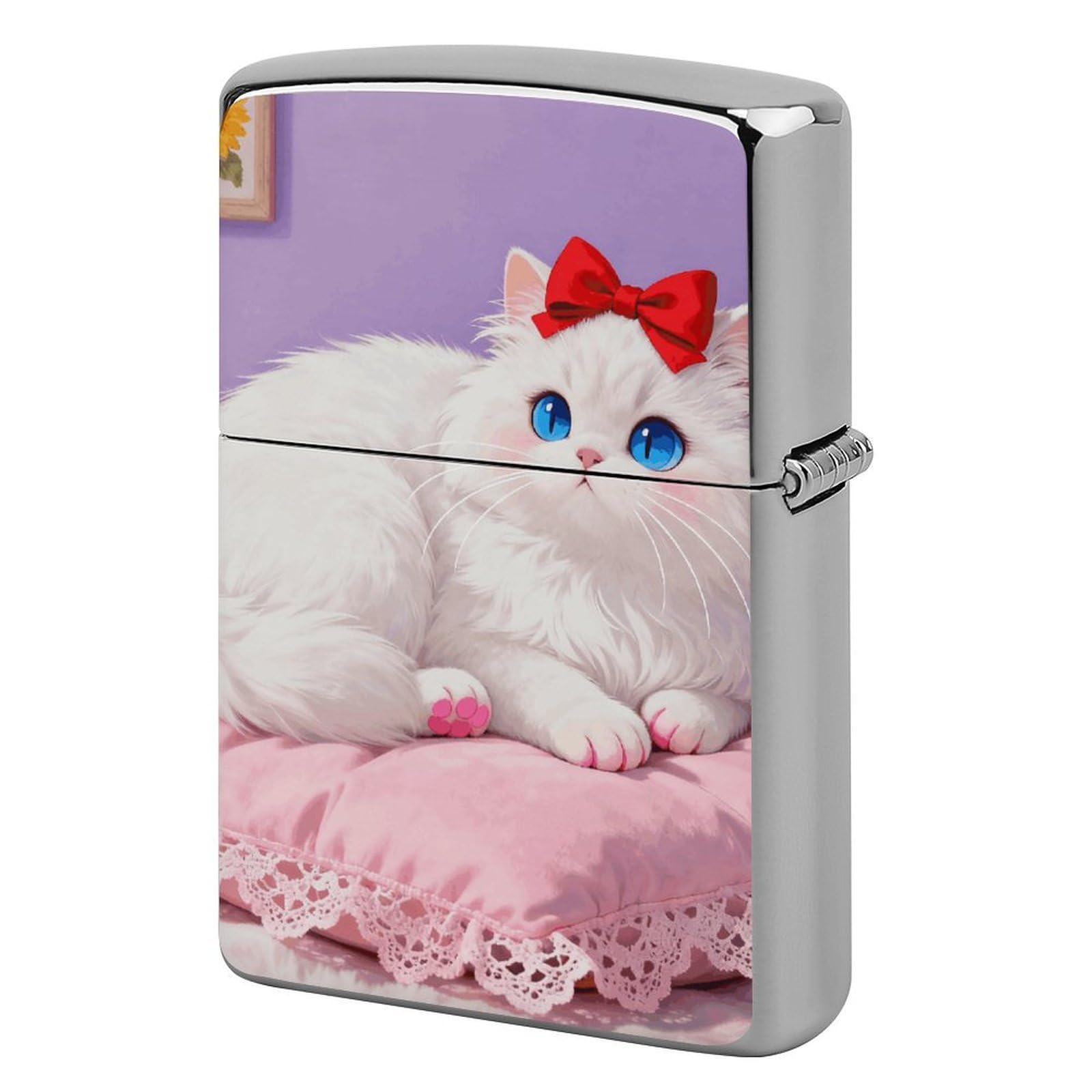 Blue-Eyed Cat Lighter Case Cover Vintage Metal Lighter Sleeve Reusable Lighter Protective Cover Decorative Lighter Holder Birthday Gifts for Men Women