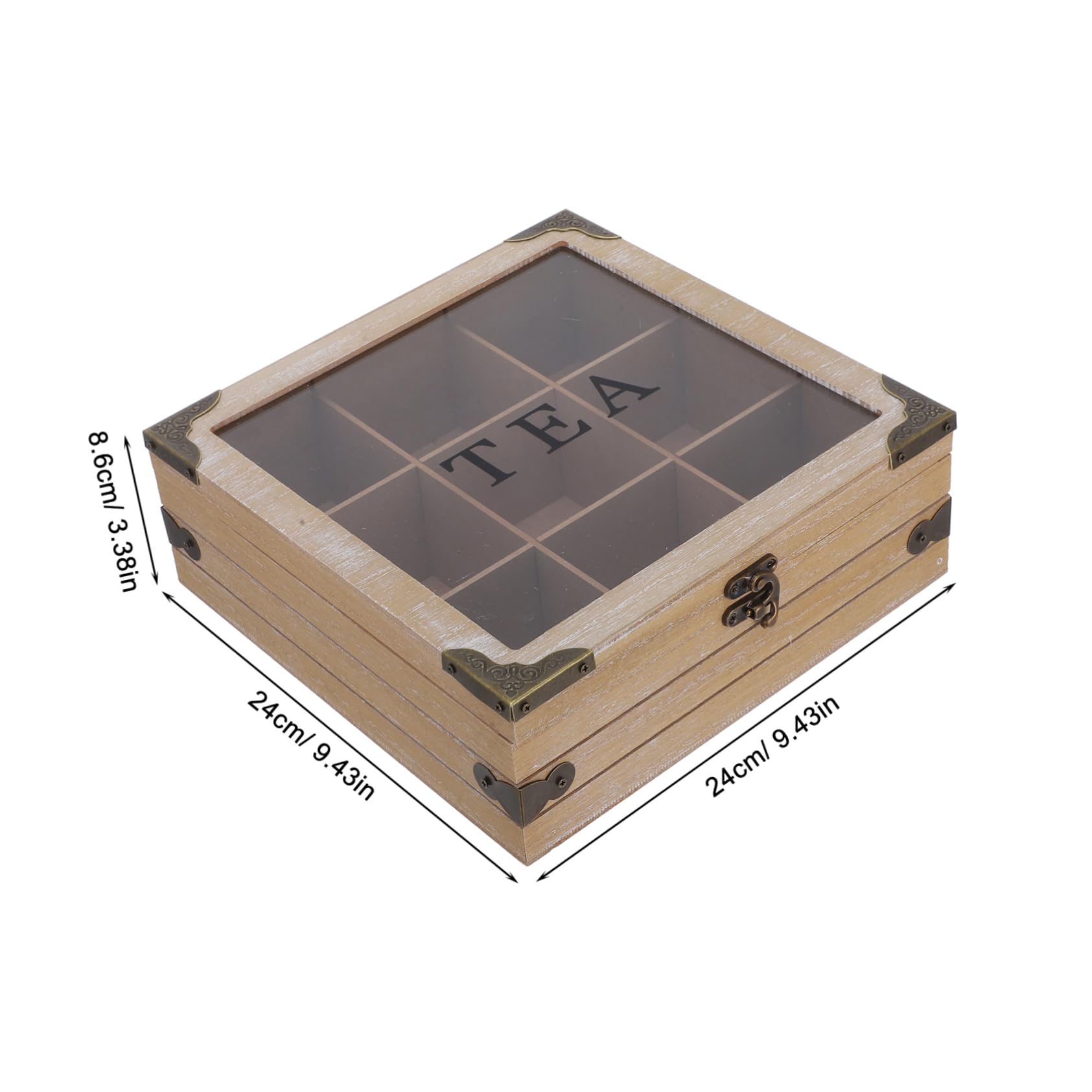 Caja Organizadora de Té de Madera con Tapa de Vidrio y Compartimentos