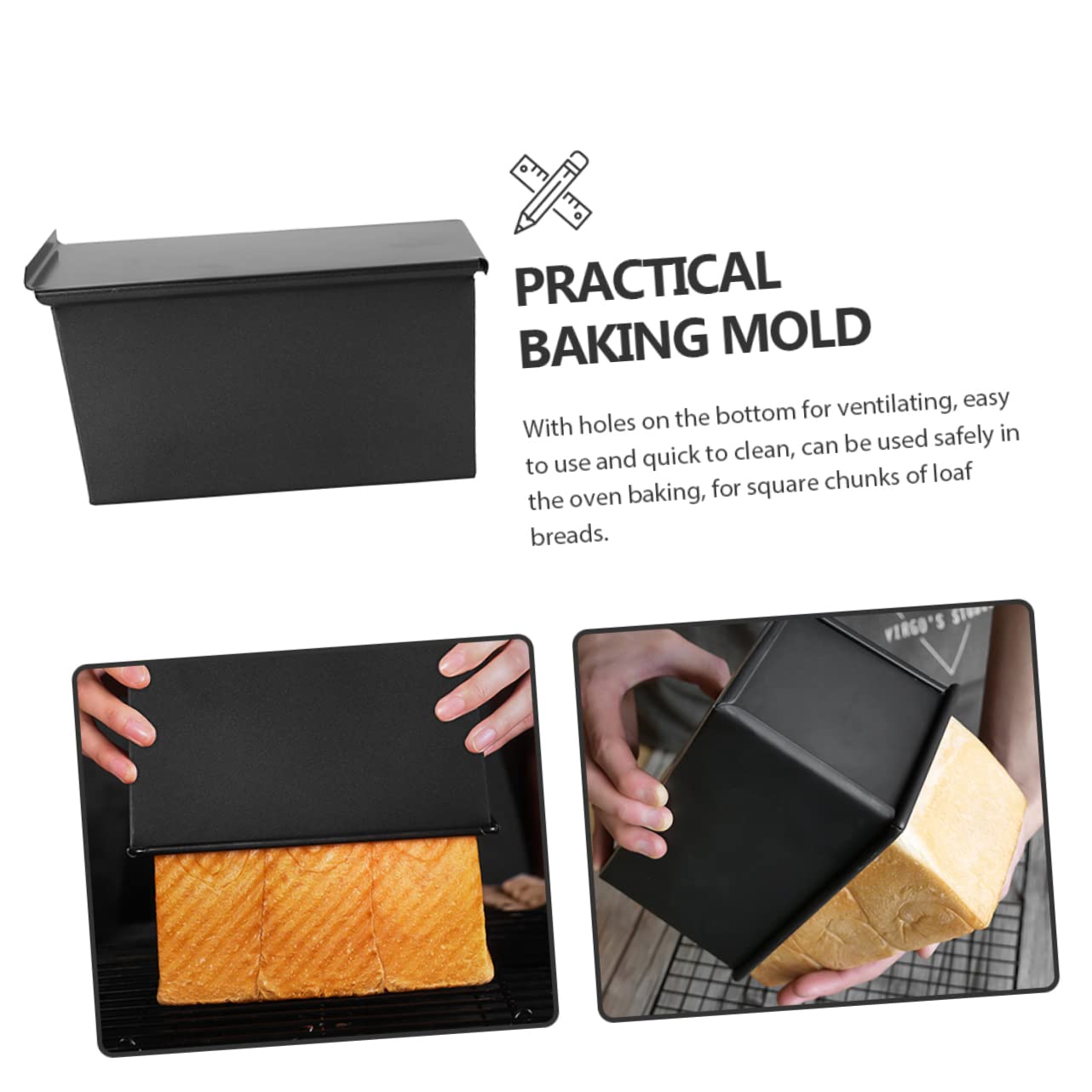 Eisen Toastbackform mit Antihaftbeschichtung und Deckel für Backen Zuhause Kastenform mit Ausgezeichneter Wärmeleitung und Praktischem Design
