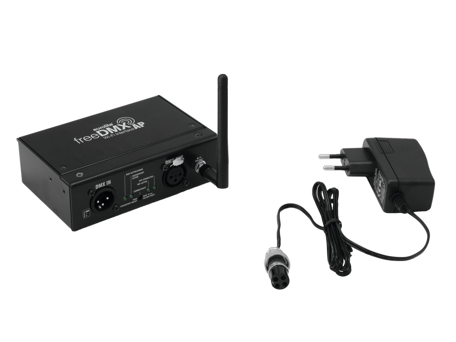 Eurolite freeDMX AP Wi-Fi Interface | Drahtloses WLAN-DMX-Interface für Apps & Programme wie Steinigke Light'J | WLAN-Standard IEEE802.11b/g/n