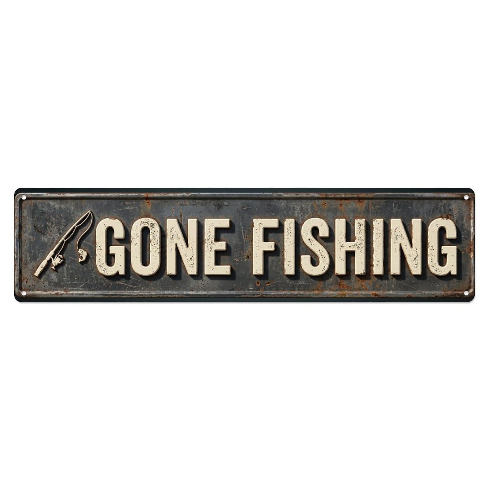 GONE FISHING Fishing Area Vintage Metal Tin Sign Wall Decor for Cafe, Club, Garden Metal Poster 4x16Inch