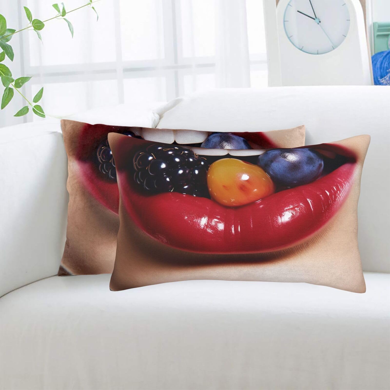 Lips with Fruit Standard Pillowcases Sets of 2, Ultra Soft Microfiber Plush Pillow Cases 16"X24" Comfort Decorative Throw Pillow Cover with Hidden Zipper for Bedroom, Sofa, Couch