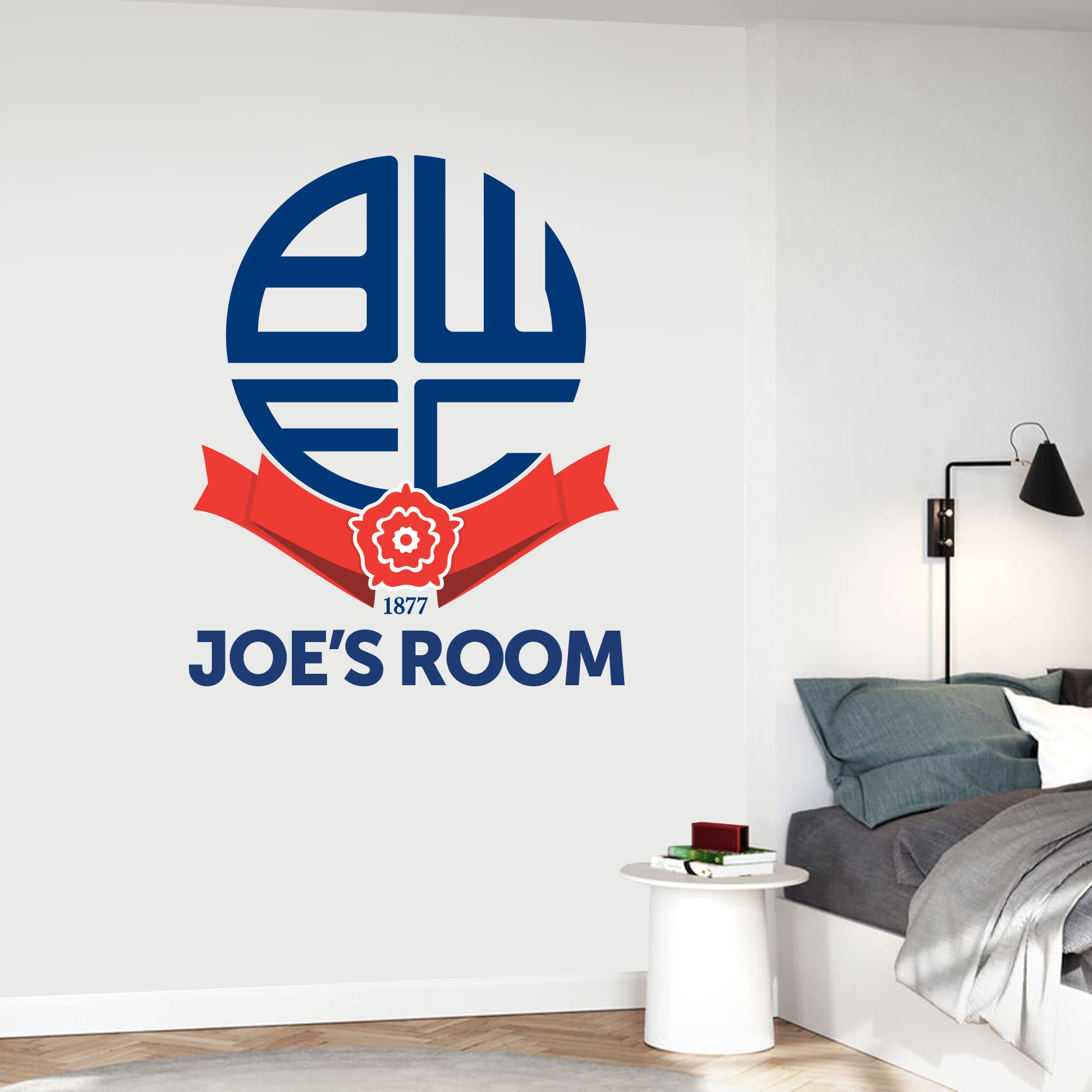 Beautiful Game Bolton Wanderers Football Club Official Crest & Personalised Name Wall Sticker (90cm height x 75cm width)