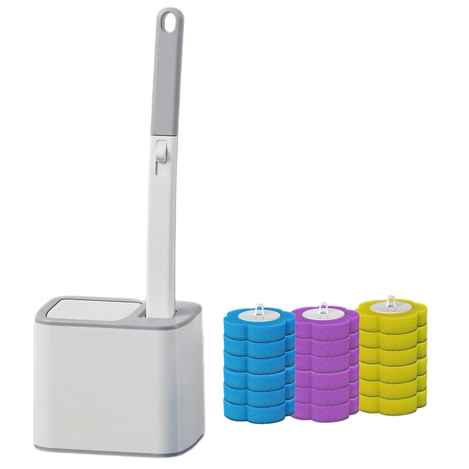 WC-Bürsten-Set mit 18 Ersatzköpfen, Langstiel-Design und Scheuerpads für mühelose Badezimmerreinigung, bequem und hygienisch (grau)