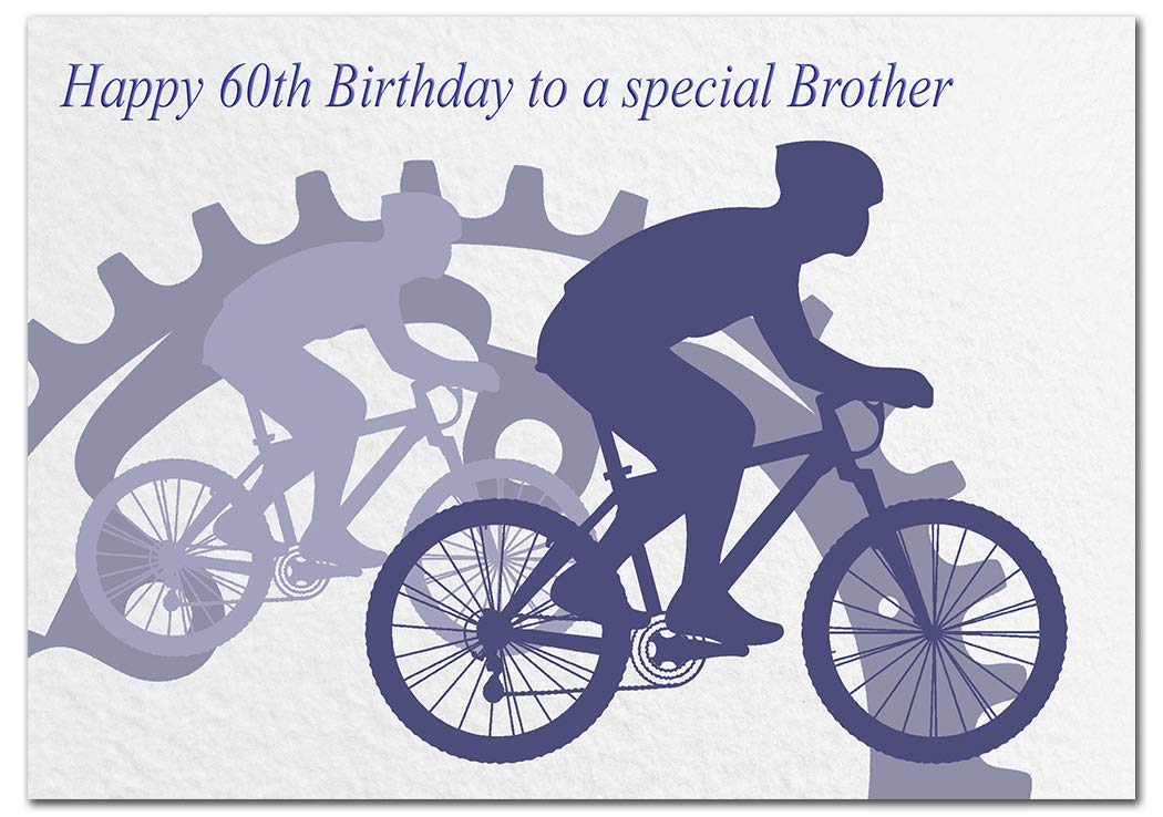 Extra Large Brother 60th Birthday Card - XL Big thick A4 size - Cool Cycling Bike Bicycle Cyclist Art - Special Age Year Traditional Greeting - Huge Happy Wishes Him Men Male - UK Eco-Friendly