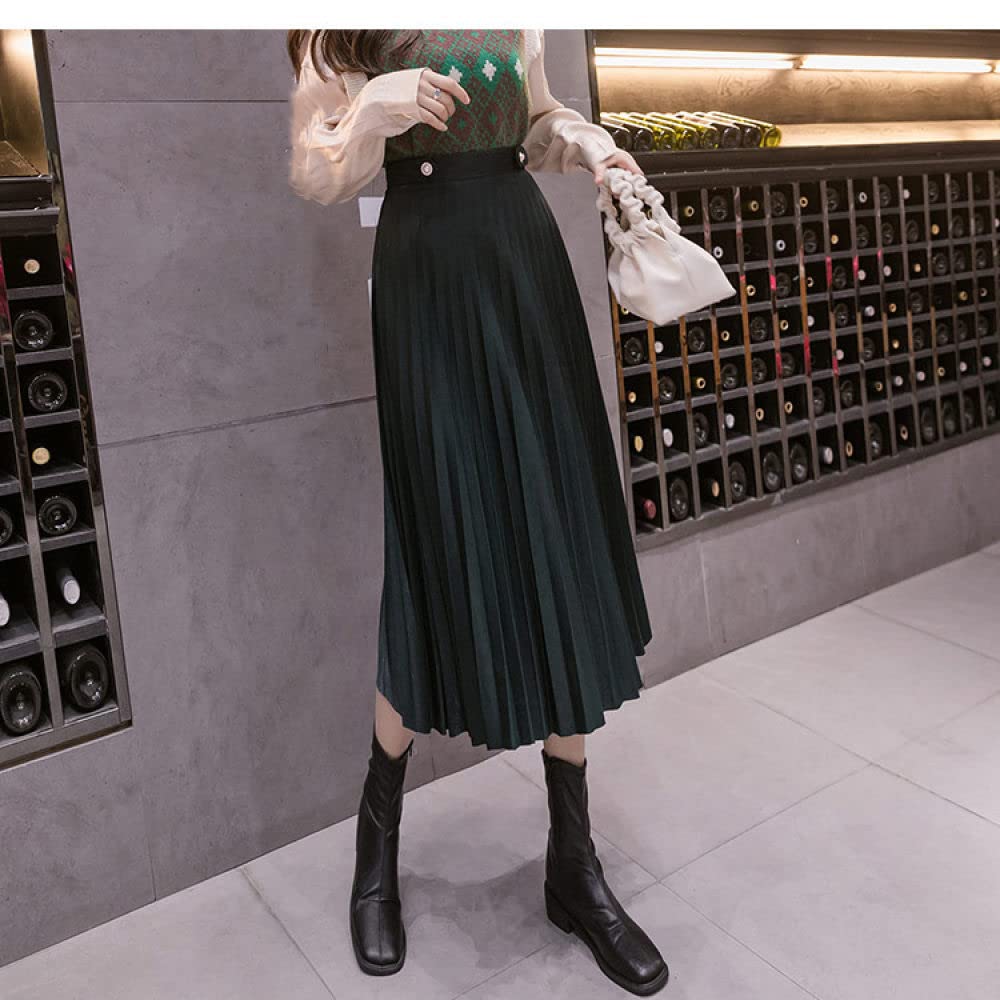 Faldas para Mujer Longitud Mediana, Verde Oscuro Faldas Plisadas para Mujer Falda Midi De Talle Alto Cierre De Cremallera En La Espalda Falda Fruncida Elegante (As Shown S)