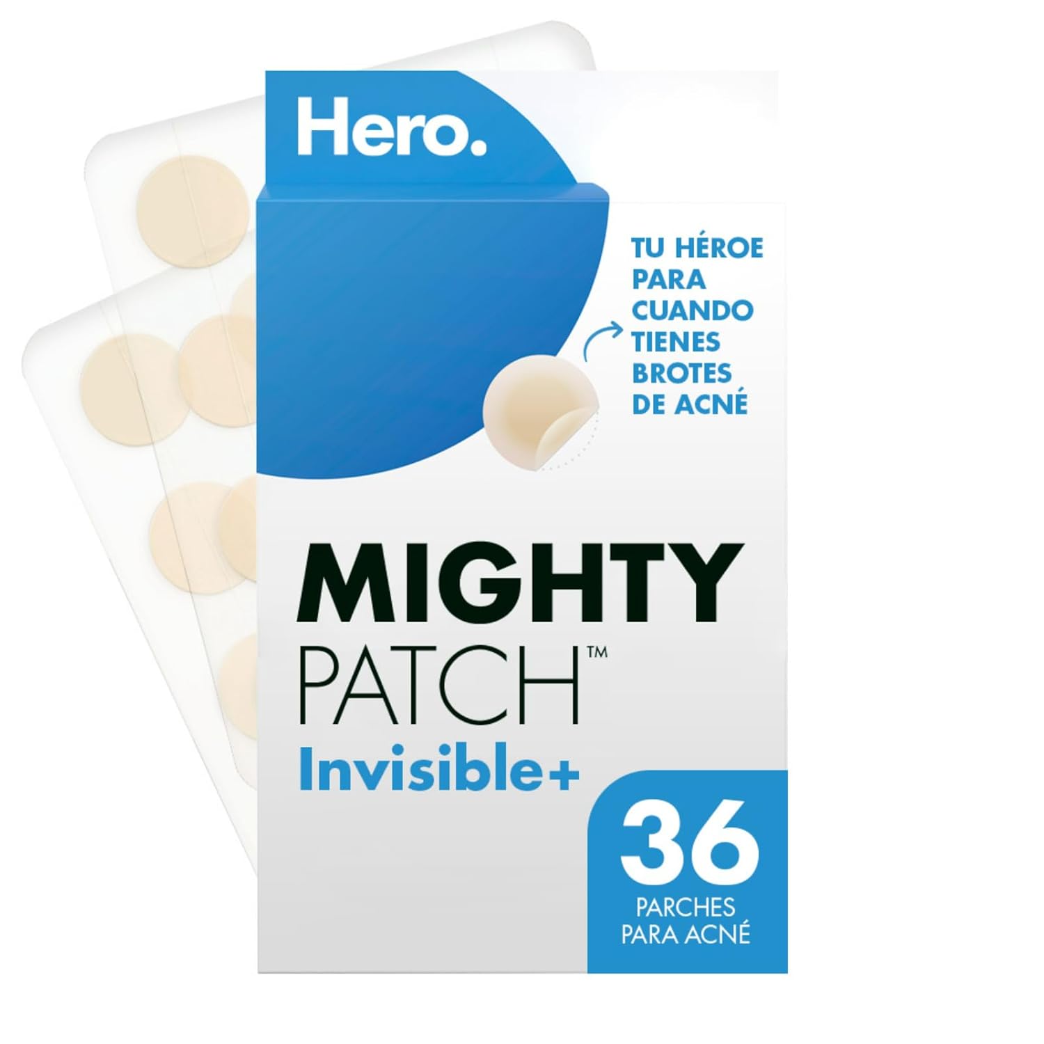 Hero Parches para Acné Mighty Patch Invisible+, Caja con 36 piezas. Delgados para Uso de Día. Absorben Gentilmente las Impurezas en 6 a 8 Horas. No Contienen Medicamento....