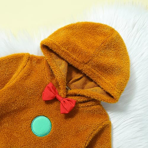Toddler Baby Girl Boy Gingerbread Man Jumpsuit Cute Bow Tie Hooded Romper Fall Winter My First Christmas Outfit2
