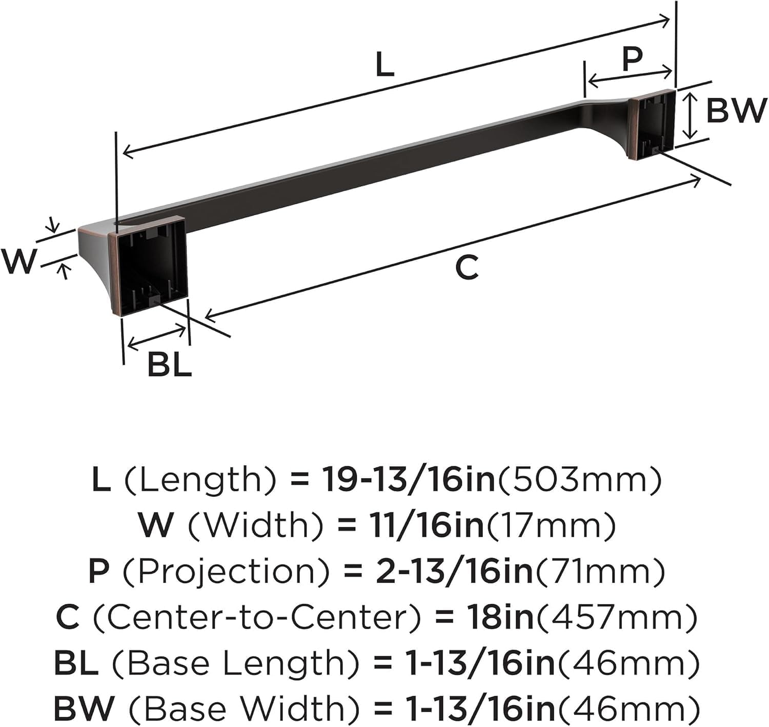 Amerock BH36023ORB | Oil Rubbed Bronze Towel Bar | 18 inch (457 mm) Center to Center Towel Rack | Mulholland | Bathroom Towel Holder | Bathroom Hardware | Bath Accessories