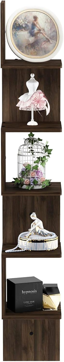 Furinno Rossi 5-Tier Wall Mount Floating Corner Square Shelf, Columbia Walnut