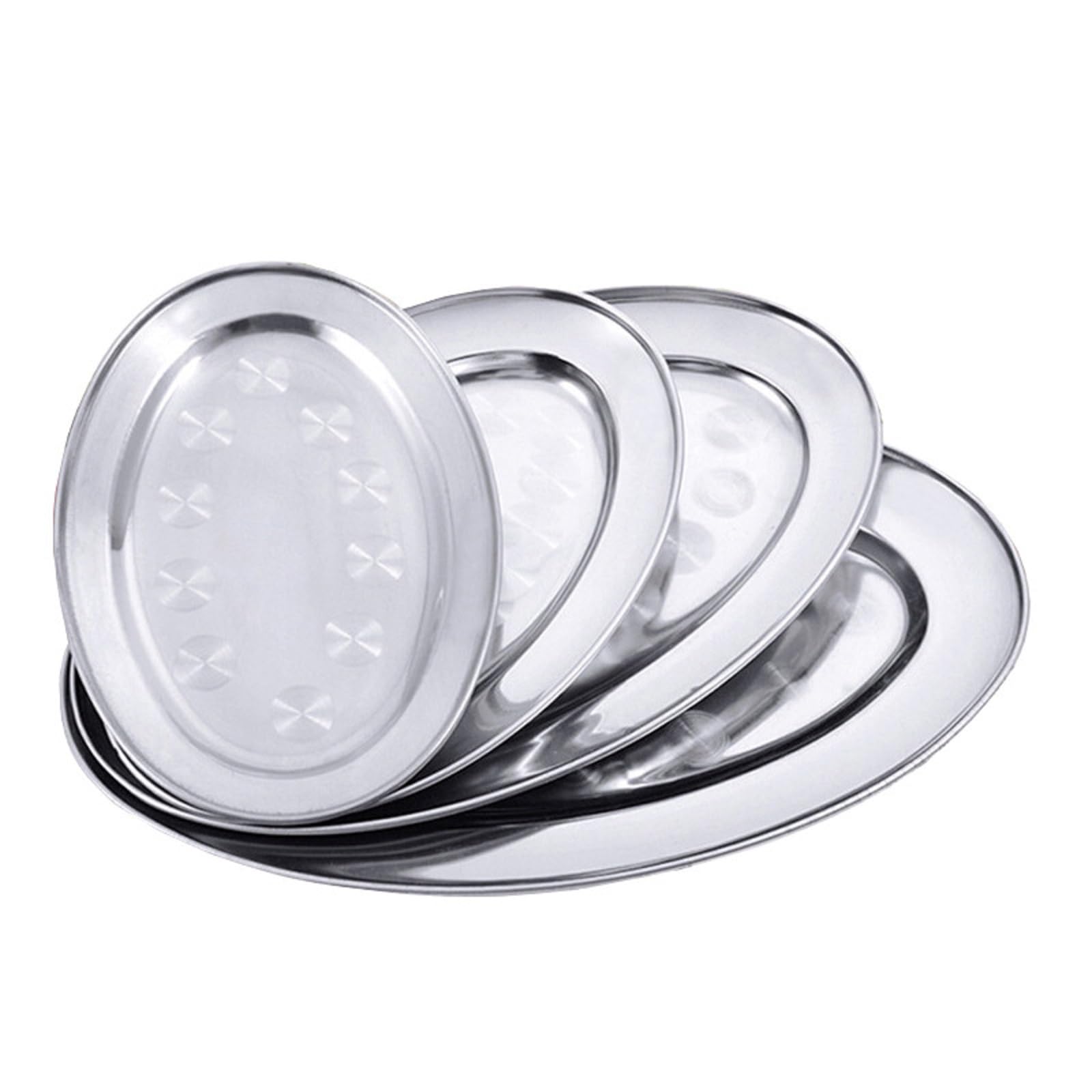 35cm, 12 Pcs Plateau Ovale en Acier Inoxydable, Plateau de Service Ovale, Plateau de Service en Acier Inoxydable, Plateau de Service en Argent