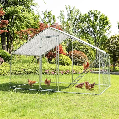 Large Metal , Walk-in Chicken Run for 10 Chicken with Water-Resident and Anti-UV Cover, Sturdy Spire Roof Chicken House for Outdoor Farm Use, Roosting Perch Included - QUYZE Chicken Coop
