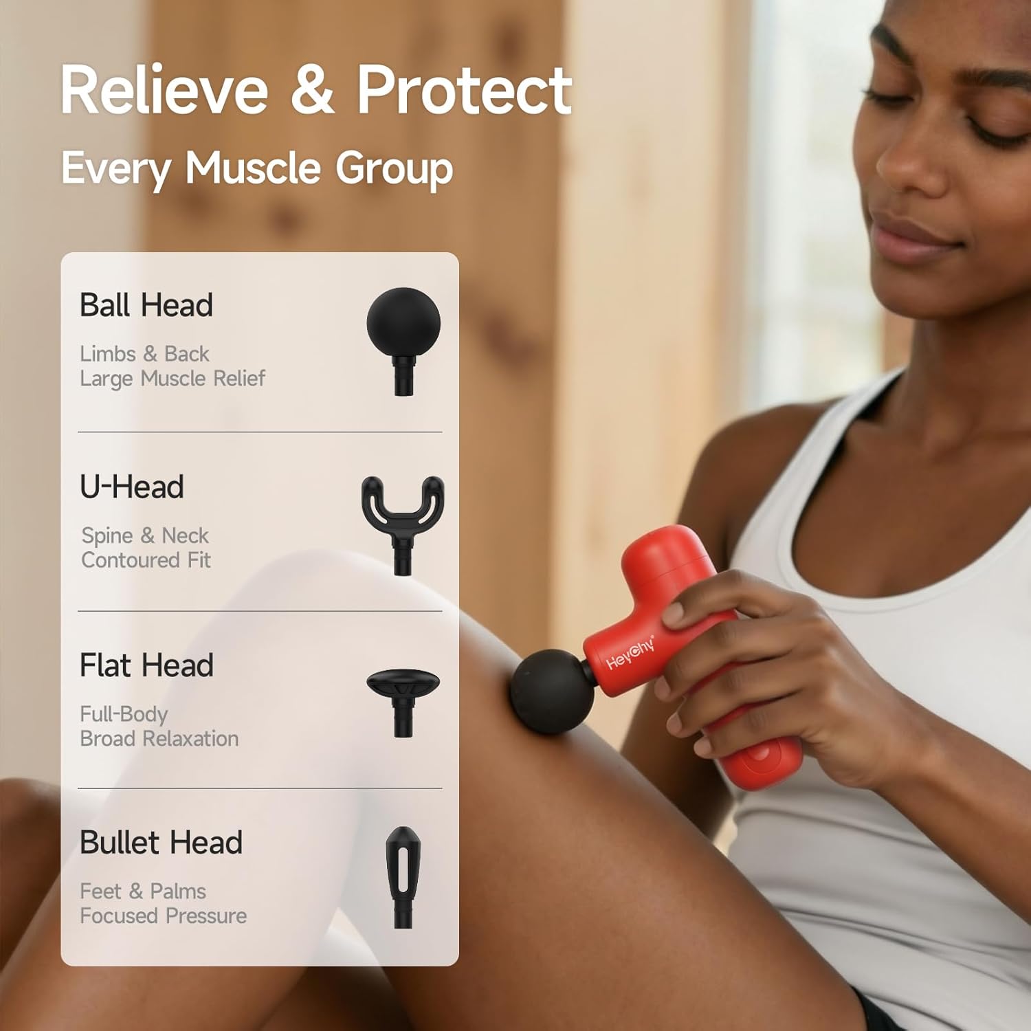 HEYCHY Super Mini Massage Gun Deep Tissue, Handheld Muscle Massager with 4 Heads, Percussion Travel Size Massager Gun for Men & Women Back Pain Relief, Quiet for Home, Gym, Office, Red