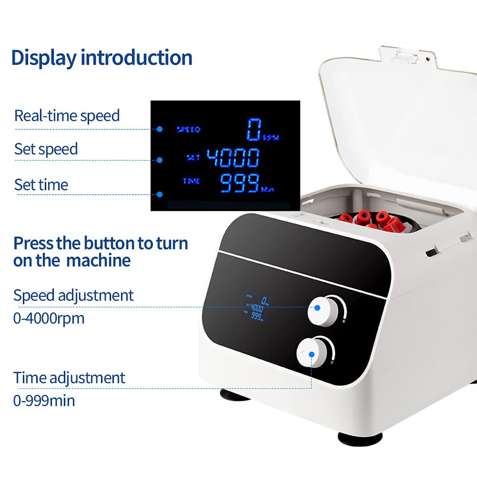 FAXIOAWA Centrífuga Inteligente de Baja Velocidad, Centrífuga de Laboratorio, 0-4000 RPM, 8 X 20 Ml, Pantalla LCD | Temporización 0-60min, para Educación, Laboratorios, Bioingeniería,8holes