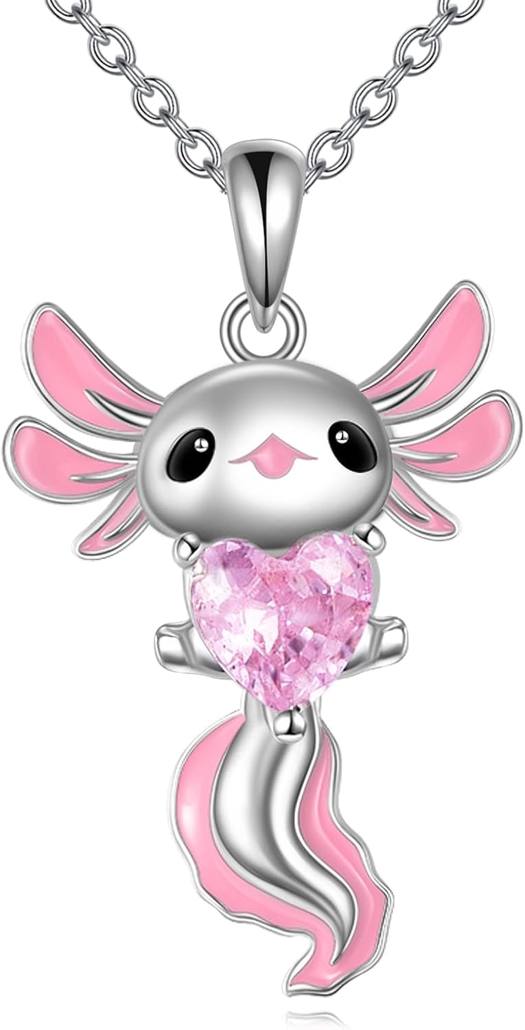 Axolotl Birthstone Necklace Sterling Silver Axolotl Pendant CZ Animal Jewelry Birthday Gifts for Women