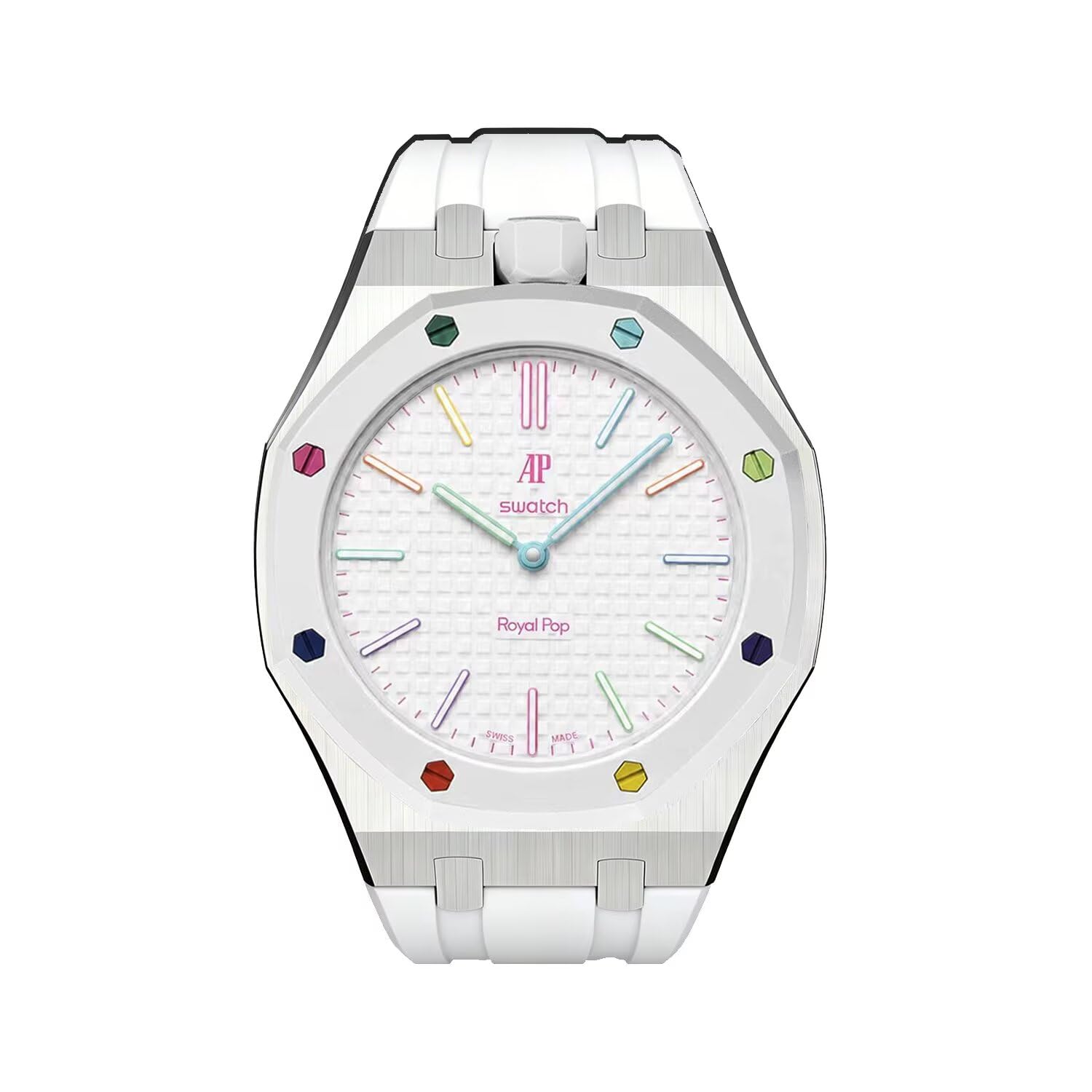 Bracelet Compatible avec Swatch Royal Pop, Bracelet en Silicone Associé à un Boîtier en Acier Inoxydable, Etanche et Résistant aux Rayures.