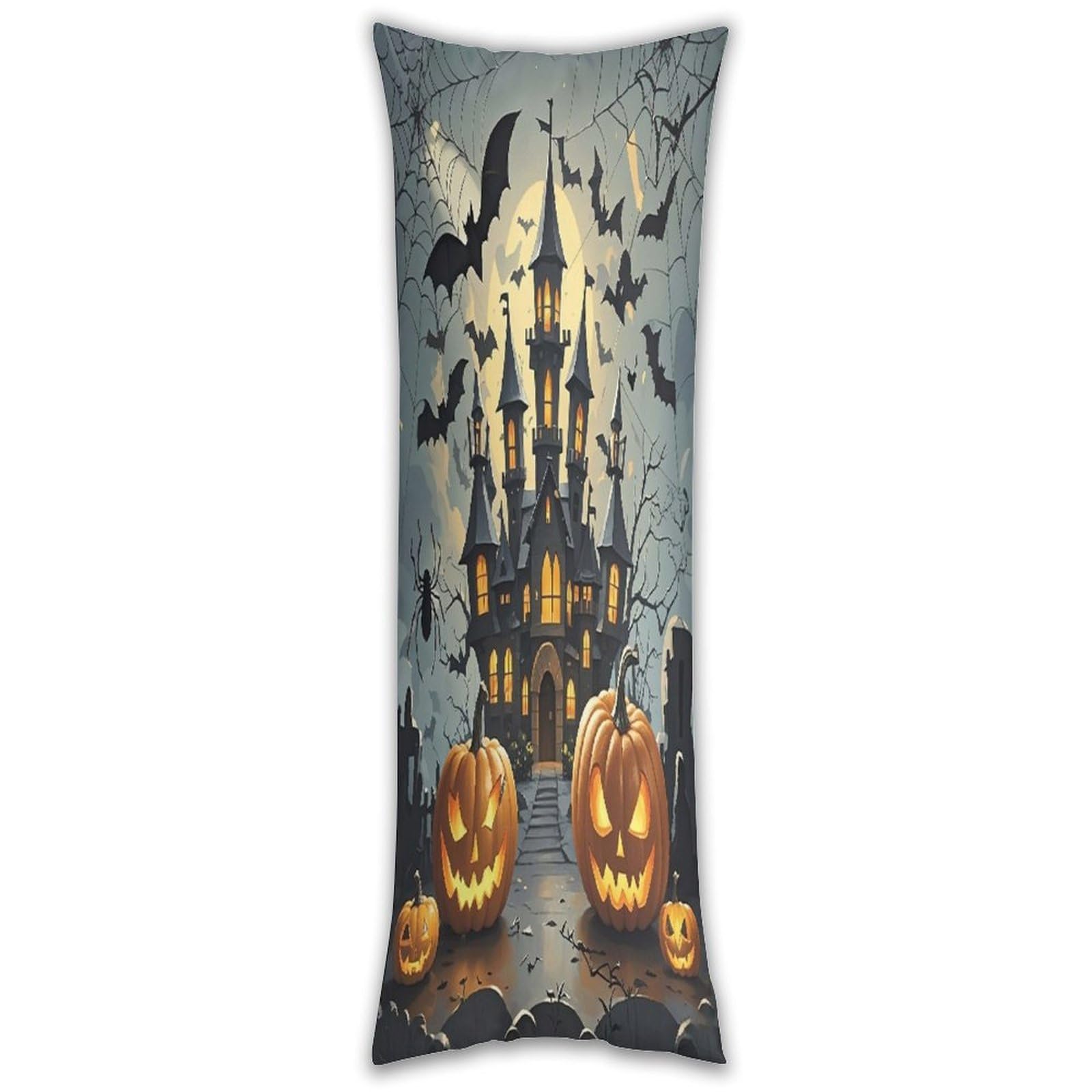 Pumpkin Lantern Castle Long Pillow Case with Zipper Ultra Soft Microfiber Long Pillow Cover Breathable Body Pillow Protector Soft Wrinkle Pillowcase for Bed Sofa Bedroom 53 X 19 in
