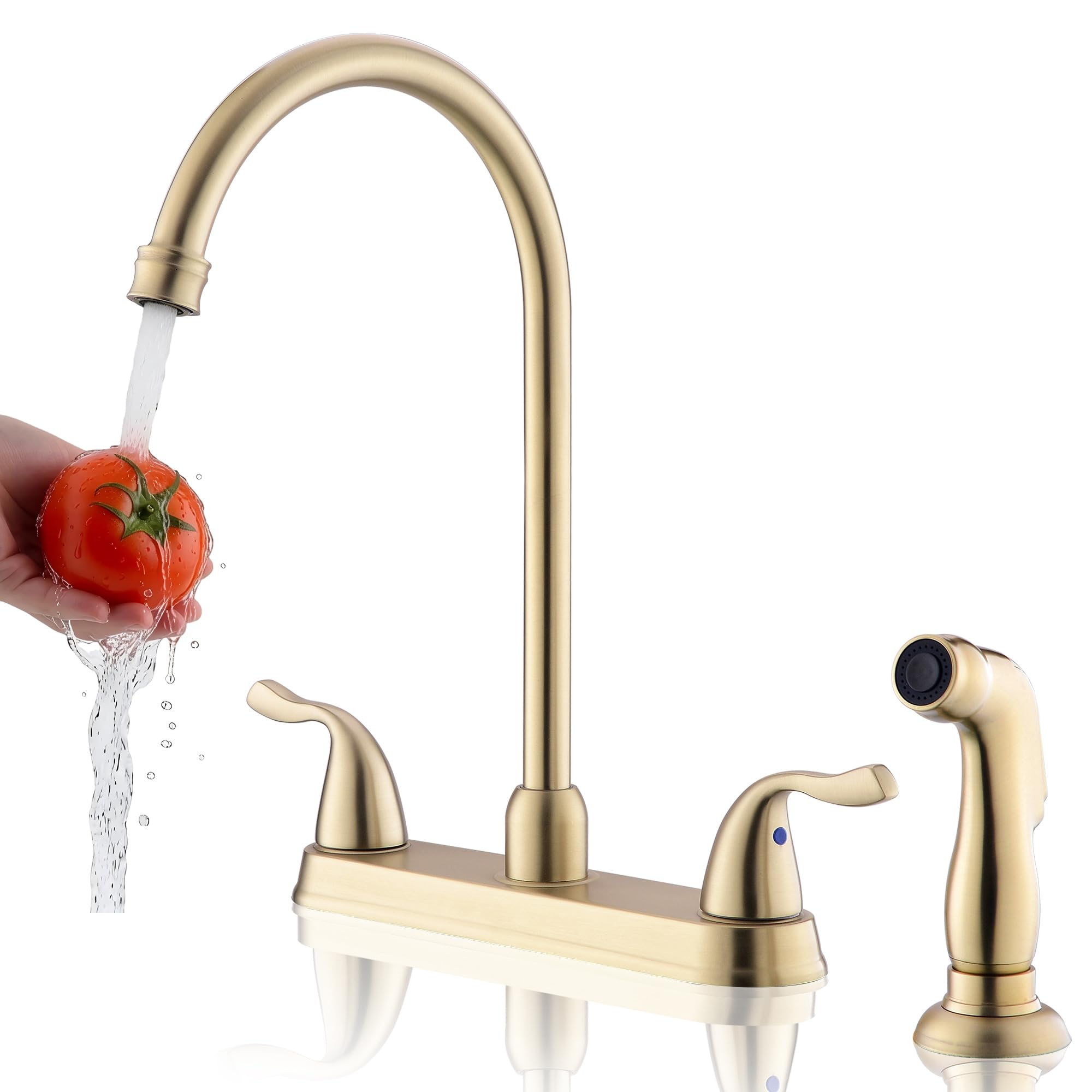 FROPO 2 Handle Gold Kitchen Faucet with Side Sprayer - 8Inches