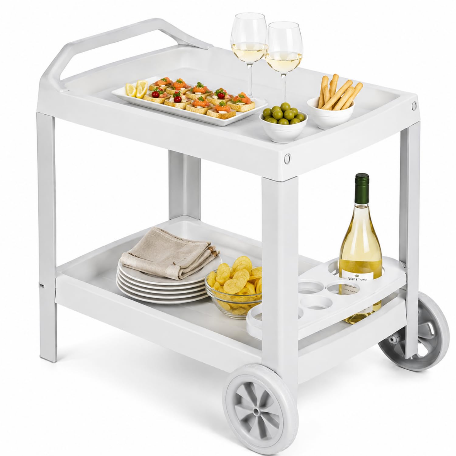 PALUPLUS Carrello Portavivande Esterno Bianco 53x74x73 cm 2 Ripiani Portabottiglie 5 Posti Made Italy
