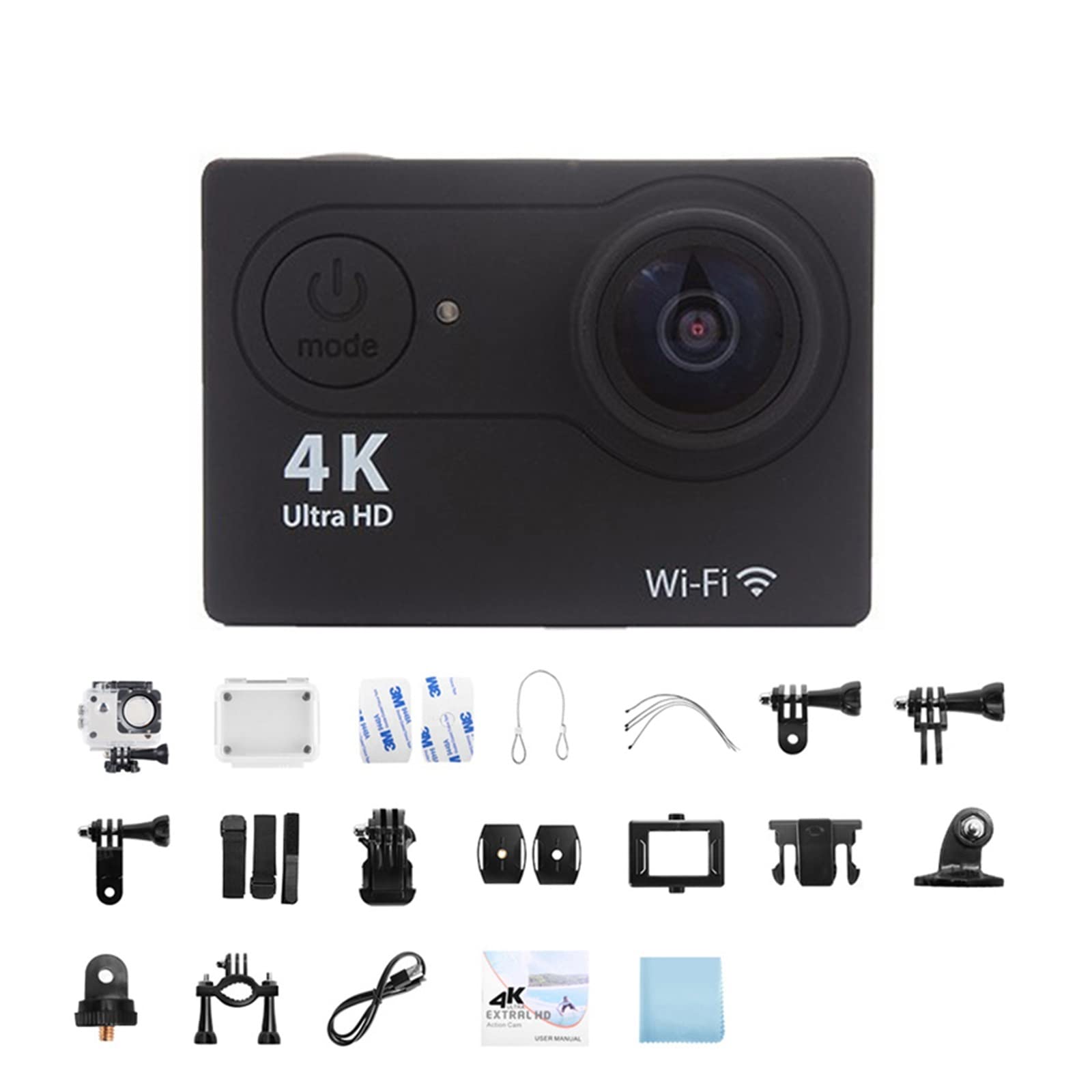 Action Cam, Videocamera sportiva 4K Schermo da 2,0 pollici Telecamera d'azione con telecomando Impermeabile subacqueo Registrazione video Telecamera esterna ,All'aperto, Sport, Video(32G Card,Noir)