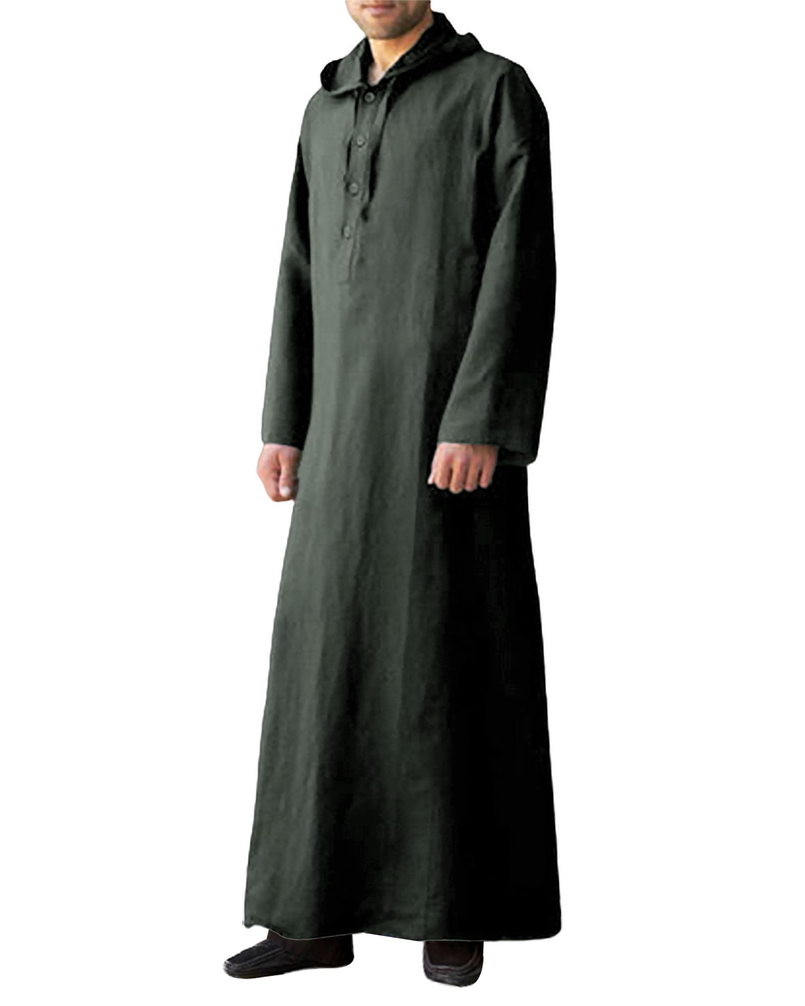 Caftán thobe abaya largo para hombre con cuello abotonado 7